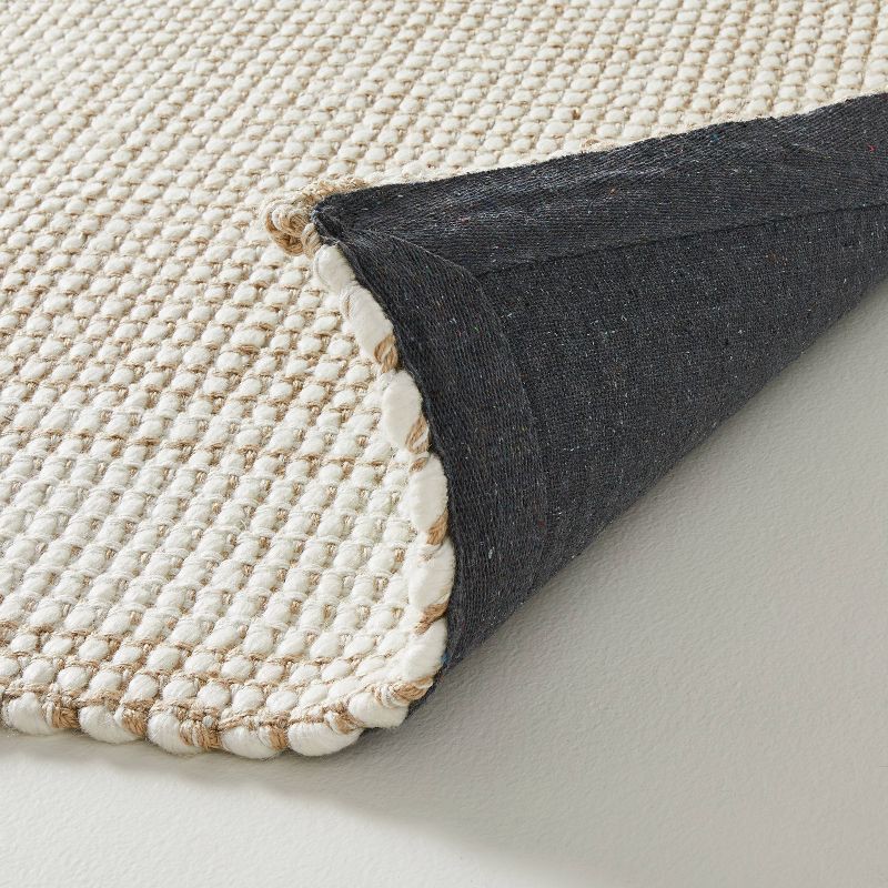 slide 4 of 4, Hearth & Hand with Magnolia 5'x7' Wide Border Stripe Handmade Woven Area Rug Tan/Cream - Hearth & Hand™ with Magnolia: Farmhouse Style, Indoor Flatweave, 1 ct