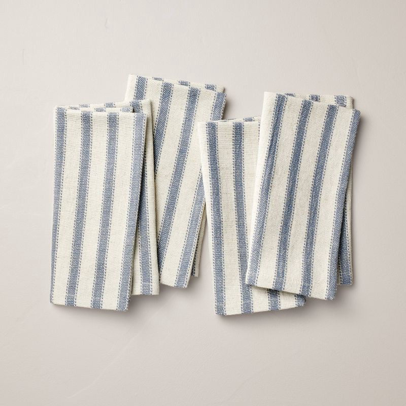 slide 1 of 3, Hearth & Hand with Magnolia 4pk Engineered Stripe Cloth Napkins Blue/Natural - Hearth & Hand™ with Magnolia, 4 ct