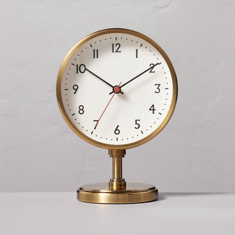 slide 1 of 3, Hearth & Hand with Magnolia Brass Pedestal Table Clock Antique Finish - Hearth & Hand™ with Magnolia, 1 ct