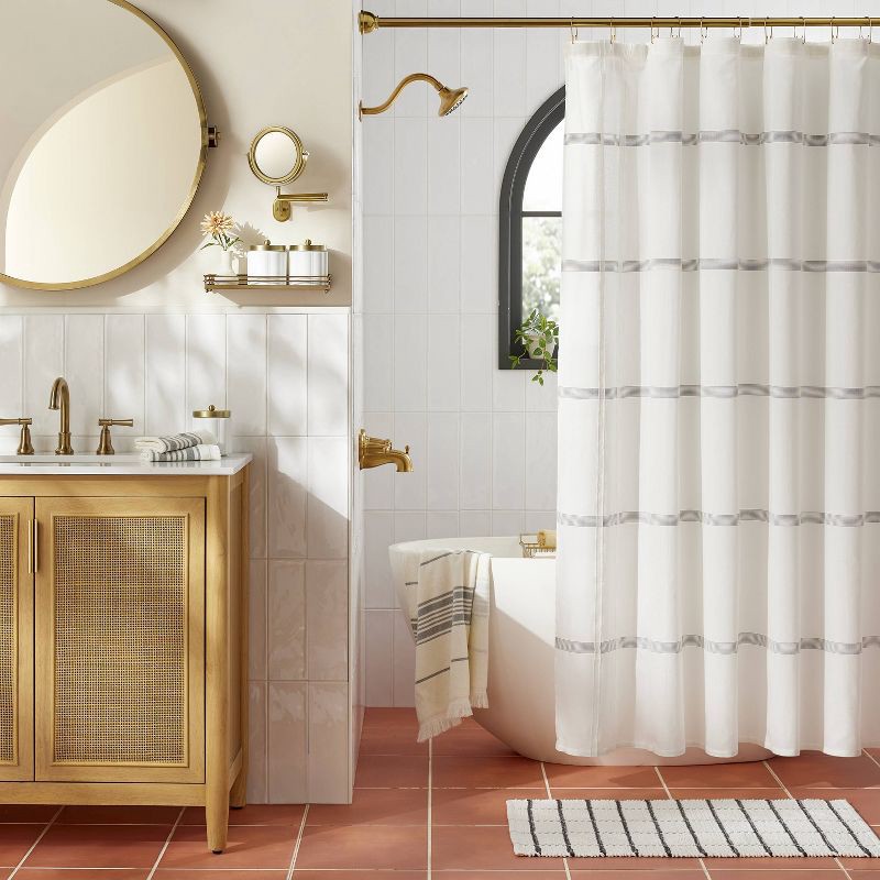 slide 2 of 4, Hearth & Hand with Magnolia 20"x32" Grid Weave Bath Rug Cream/Gray - Hearth & Hand™ with Magnolia: Woven Cotton, Machine Washable, 1 ct