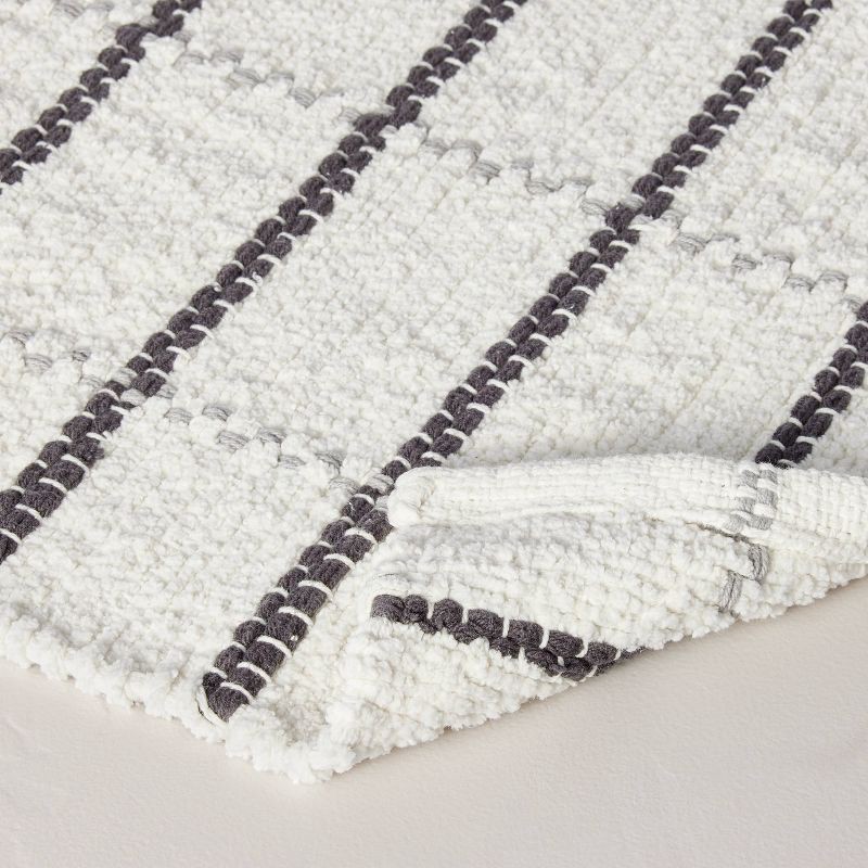 slide 4 of 4, Hearth & Hand with Magnolia 20"x32" Grid Weave Bath Rug Cream/Gray - Hearth & Hand™ with Magnolia: Woven Cotton, Machine Washable, 1 ct