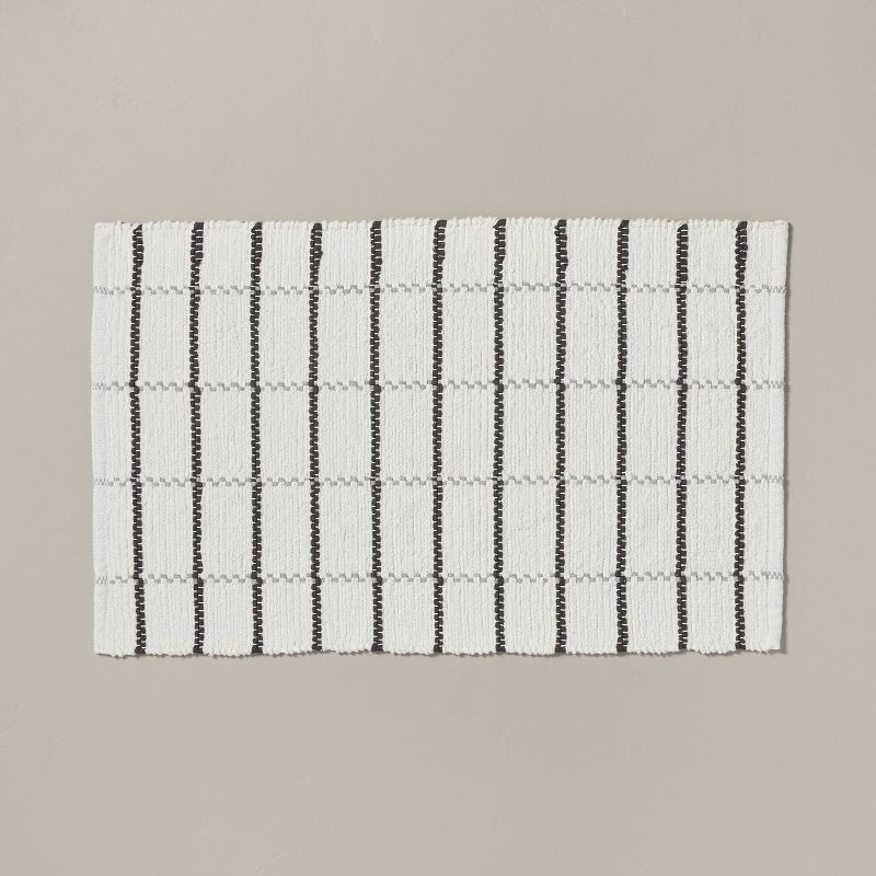 slide 1 of 4, Hearth & Hand with Magnolia 20"x32" Grid Weave Bath Rug Cream/Gray - Hearth & Hand™ with Magnolia: Woven Cotton, Machine Washable, 1 ct