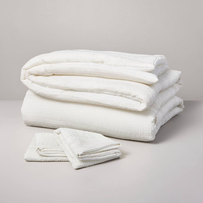 slide 2 of 5, Hearth & Hand with Magnolia 3pc King Heather Stripe Comforter Bedding Set Twilight Taupe - Hearth & Hand™ with Magnolia: OEKO-TEX Certified, Farmhouse Style, 3 ct