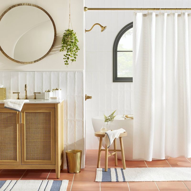 slide 2 of 3, Hearth & Hand with Magnolia Textured Horizontal Stripe Matelassé Shower Curtain Cream - Hearth & Hand™ with Magnolia: Cotton Fabric, Buttonhole Top, 1 ct