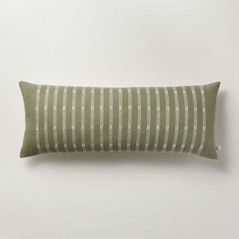 slide 1 of 4, Hearth & Hand with Magnolia 12"x30" Textured Rail Stripe Lumbar Throw Pillow Sage Green/Cream - Hearth & Hand™ with Magnolia, 1 ct
