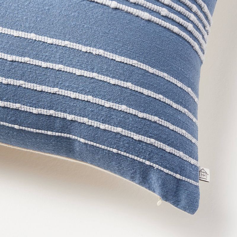 slide 2 of 4, Hearth & Hand with Magnolia 18"x18" Textured Bead Stripe Square Throw Pillow Blue/Cream - Hearth & Hand™ with Magnolia, 1 ct