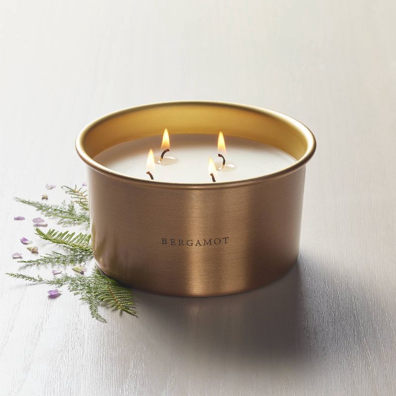 slide 2 of 3, Hearth & Hand with Magnolia Lidded Metal Bergamot 4-Wick Jar Candle Brass Finish 20oz - Hearth & Hand™ with Magnolia: Soy & Palm Wax Blend, Farmhouse Style, 20 oz