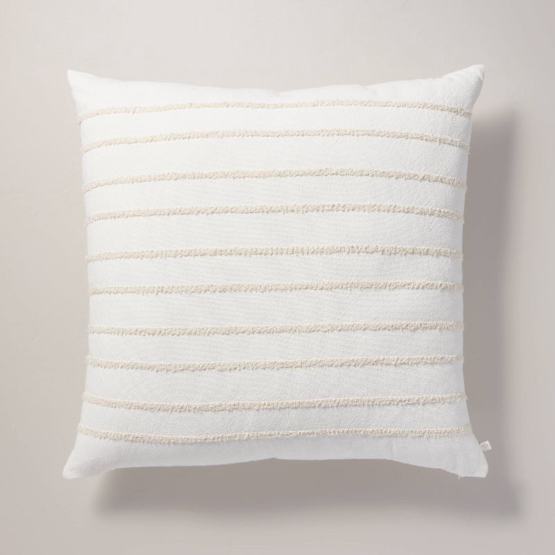 slide 1 of 4, Hearth & Hand with Magnolia 26"x26" Tufted Rib Stripe Euro Bed Pillow Cream/Natural: Cotton, Indoor, Removable Cover - Hearth & Hand™ with Magnolia, 1 ct