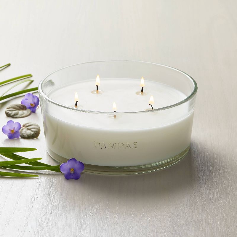 slide 2 of 3, Hearth & Hand with Magnolia 5-Wick Clear Glass Pampas Knob-Lid Jar Candle White 28oz - Hearth & Hand™ with Magnolia: Soy Blend, 40hr Burn Time, 28 oz
