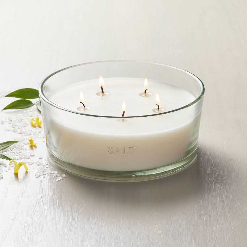 slide 2 of 3, Hearth & Hand with Magnolia 5-Wick Clear Glass Salt Knob-Lid Jar Candle 28oz - Hearth & Hand™ with Magnolia: Modern Indoor Decor, Sea Salt Scent, 28 oz