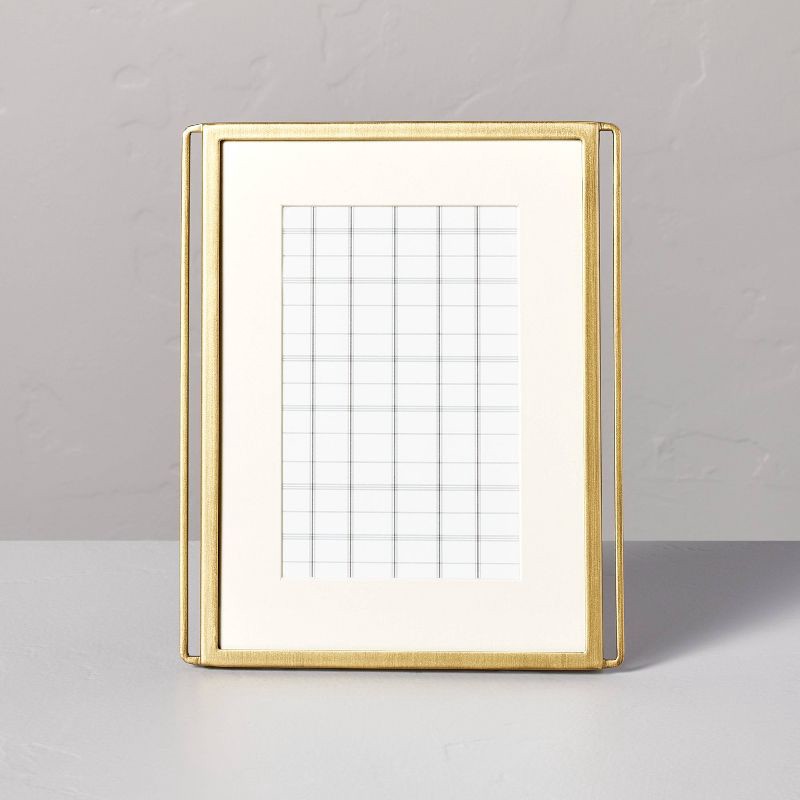 slide 1 of 4, Hearth & Hand with Magnolia 4"x6" Wire-Edge Brass Picture Frame Antique Finish - Hearth & Hand™ with Magnolia: Farmhouse Style, Metal with Glass, 1 ct