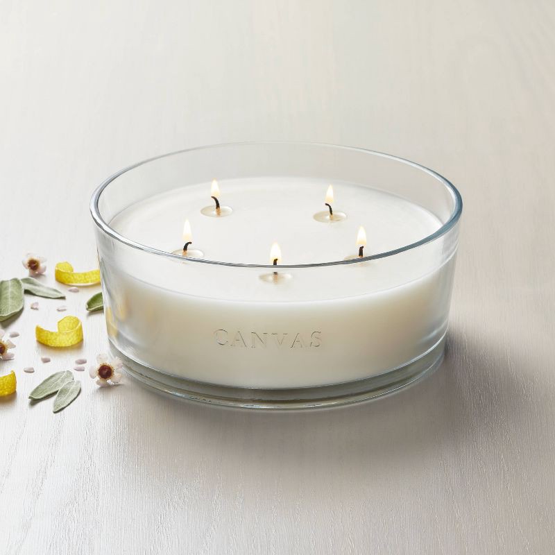slide 2 of 3, Hearth & Hand with Magnolia 5-Wick Clear Glass Canvas Knob-Lid Jar Candle 28oz - Hearth & Hand™ with Magnolia: Modern Floral Citrus Scent, 28 oz