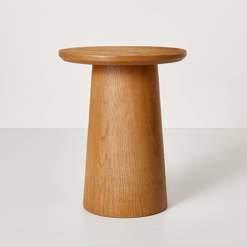 slide 1 of 6, Hearth & Hand w/Magnolia Furniture Wooden Round Pedestal Accent Side Table - Aged Oak - Hearth & Hand™ with Magnolia, 1 ct