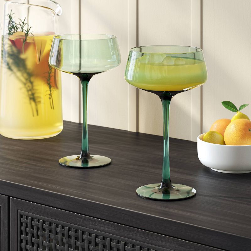 slide 2 of 3, 9.8oz Cocktail Coupe Glass Teal - Threshold™: Lead-Free Martini Drinkware, Dishwasher-Safe, Recycled Content, 9.8 oz