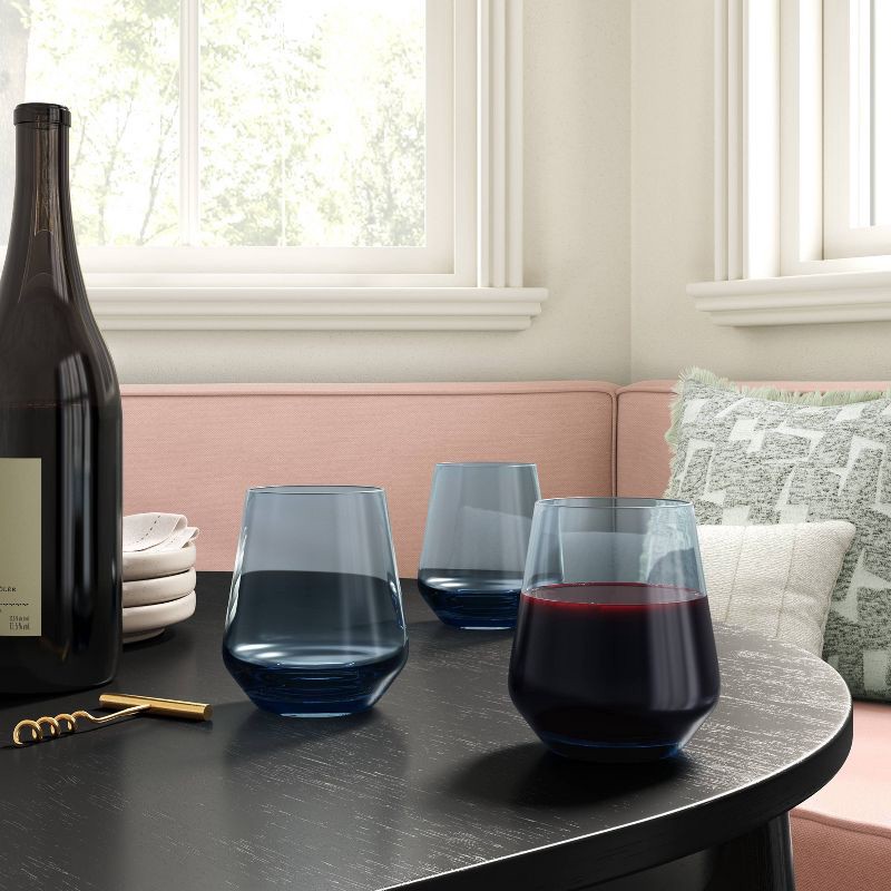 slide 2 of 3, 14.8oz Stemless Wine Glass Blue - Threshold™: Dishwasher-Safe, Recycled Content, Cold Beverages, 14.8 oz