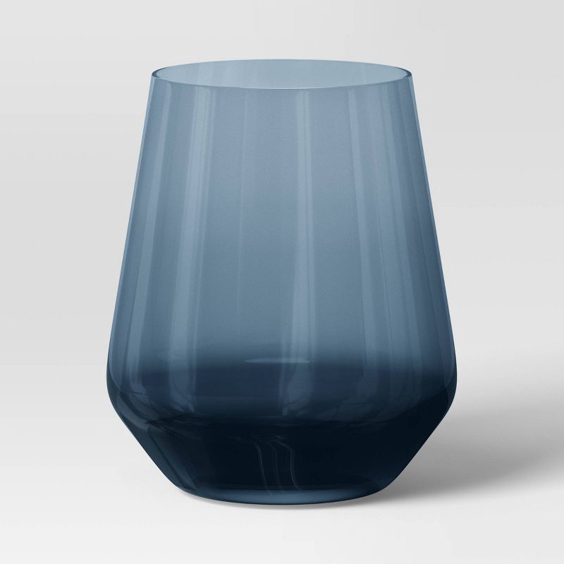 slide 1 of 3, 14.8oz Stemless Wine Glass Blue - Threshold™: Dishwasher-Safe, Recycled Content, Cold Beverages, 14.8 oz