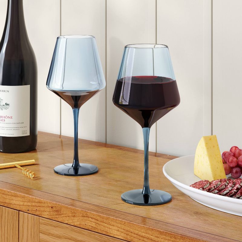 slide 2 of 3, 19.6oz Stemmed Wine Glass Blue - Threshold™: Dishwasher-Safe, Lead-Free, Recycled Content, Cold Beverages, 19.6 oz