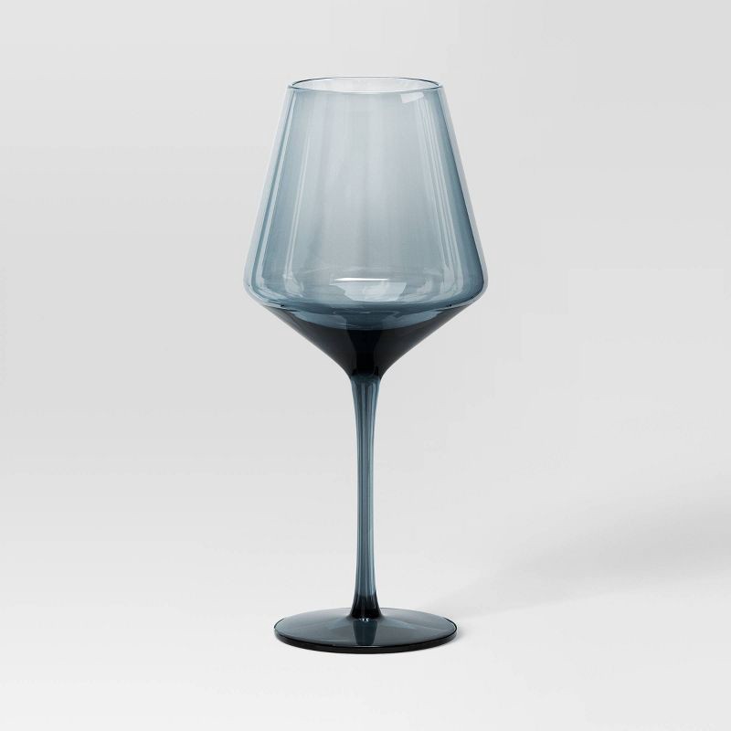 slide 1 of 3, 19.6oz Stemmed Wine Glass Blue - Threshold™: Dishwasher-Safe, Lead-Free, Recycled Content, Cold Beverages, 19.6 oz