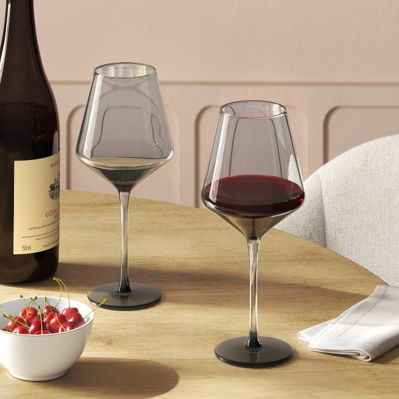 slide 2 of 3, 19.6oz Stemmed Wine Glass Gray - Threshold™: Dishwasher-Safe, Lead-Free, Recycled Content, Cold Beverages, 19.6 oz