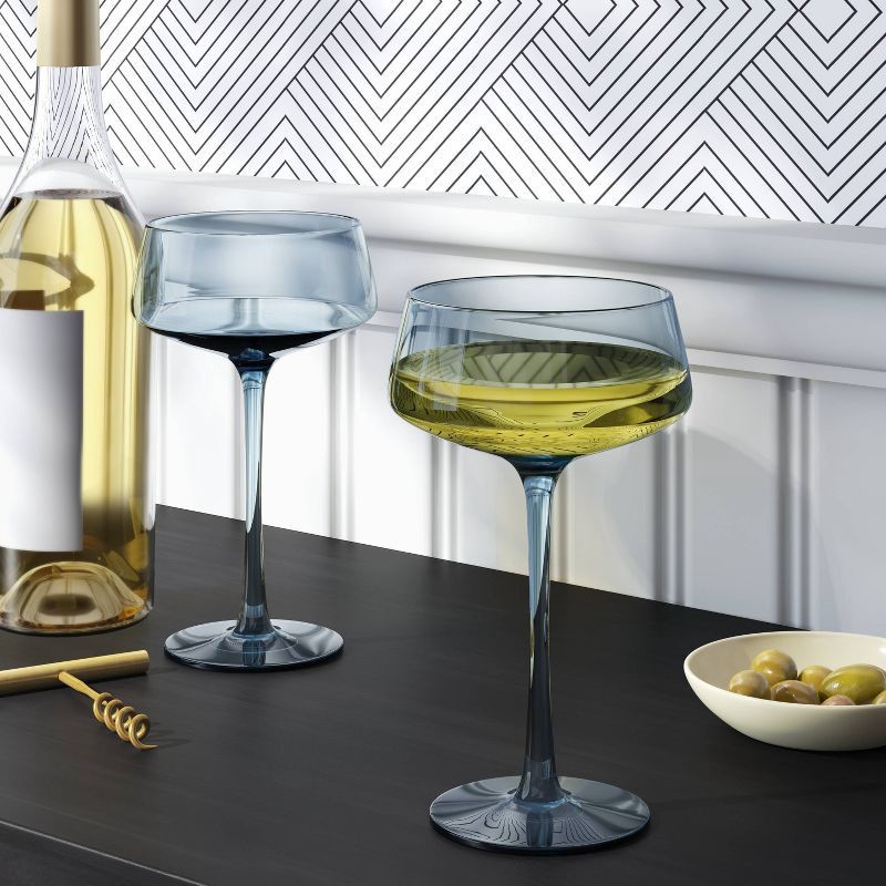 slide 2 of 3, 9.8oz Cocktail Coupe Glass Blue - Threshold™: Martini & Cocktail Glass, Lead-Free, Dishwasher-Safe Drinkware, 9.8 oz