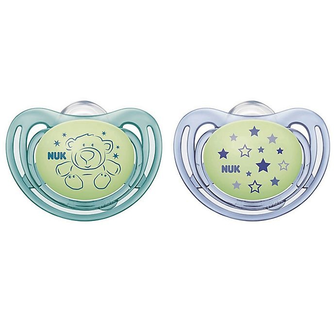 slide 1 of 8, NUK Airflow Glow-in-the-Dark 6-18 Months Pacifiers - Blue and Green, 2 ct