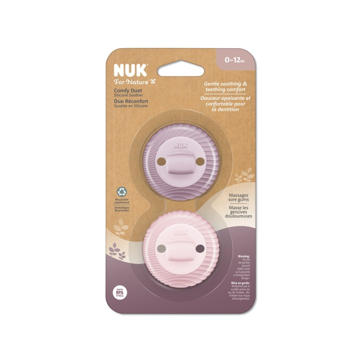 slide 1 of 17, Nuk For Nature Comfy Duet Teether & Pacifier Girl, 2 Pk, 2 ct