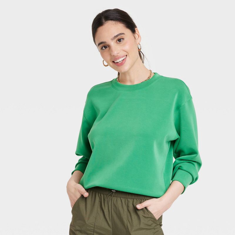 Women's Sandwash Sweatshirt - A New Day™ Green L 1 ct | shipt