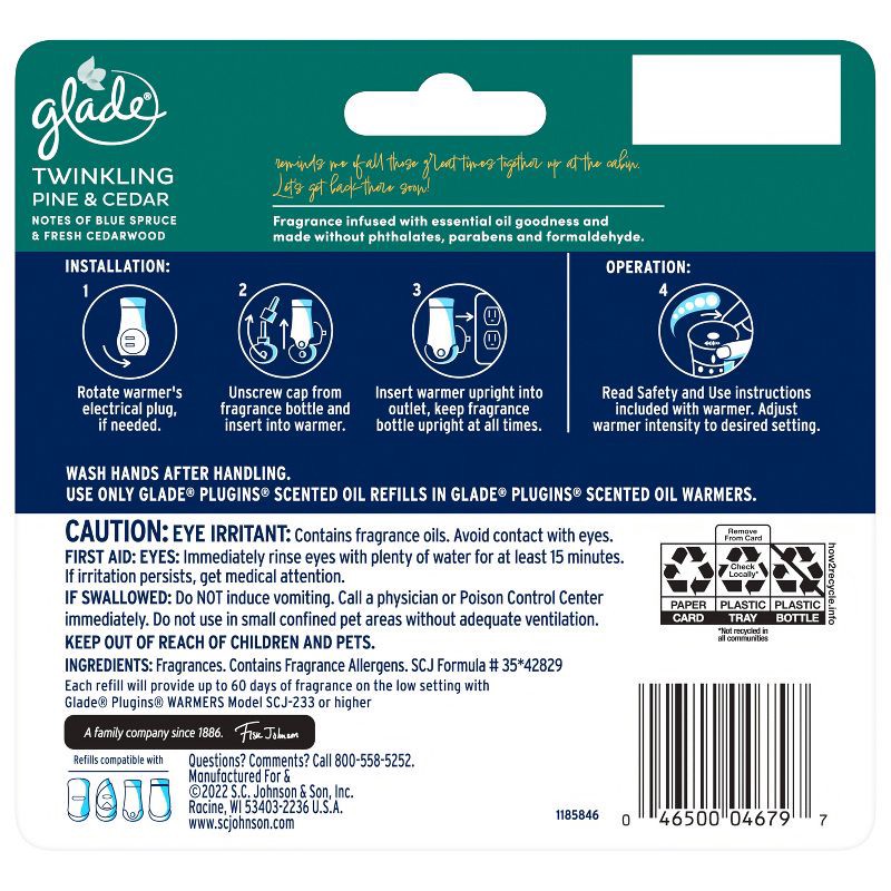 slide 3 of 16, Glade PlugIns Scented Oil Air Freshener - Twinkling Pine & Cedar Refill - 3.35oz/5pk, 5 ct; 3.35 oz
