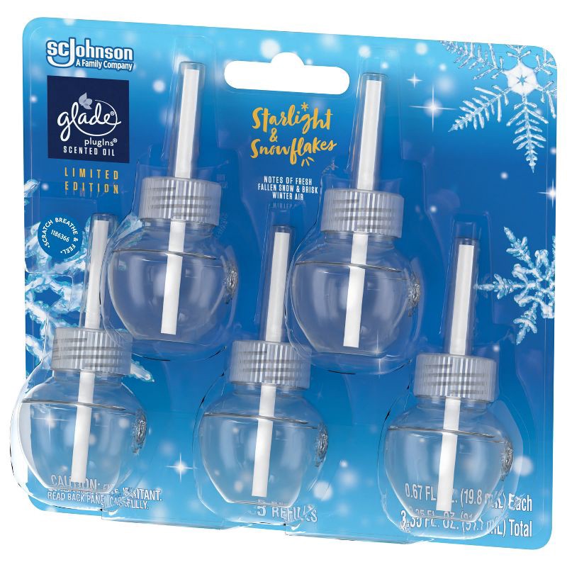 slide 10 of 16, Glade PlugIns Scented Oil Air Freshener - Starlight & Snowflakes Refill - 3.35oz/5pk, 5 ct; 3.35 oz