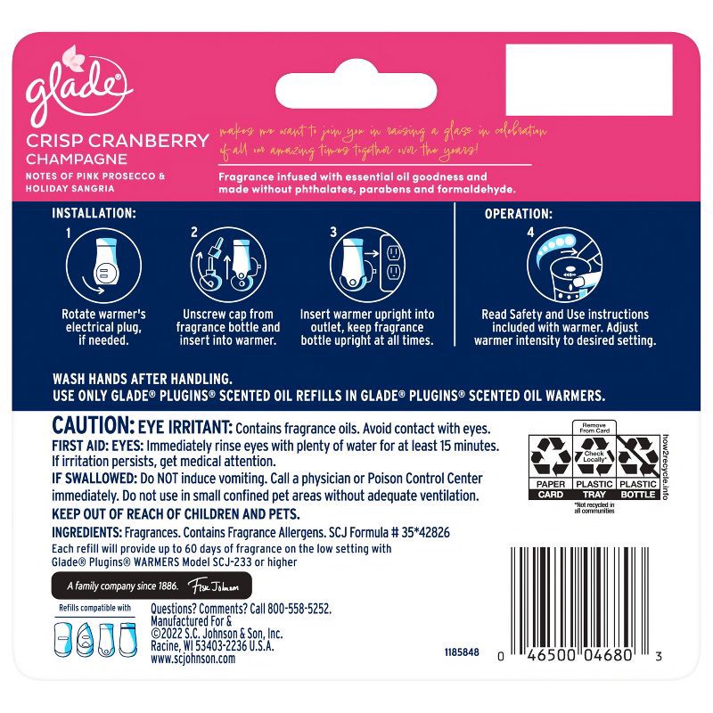 slide 10 of 16, Glade PlugIns Scented Oil Air Freshener - Crisp Cranberry Champagne Refill - 3.35oz/5pk, 5 ct; 3.35 oz