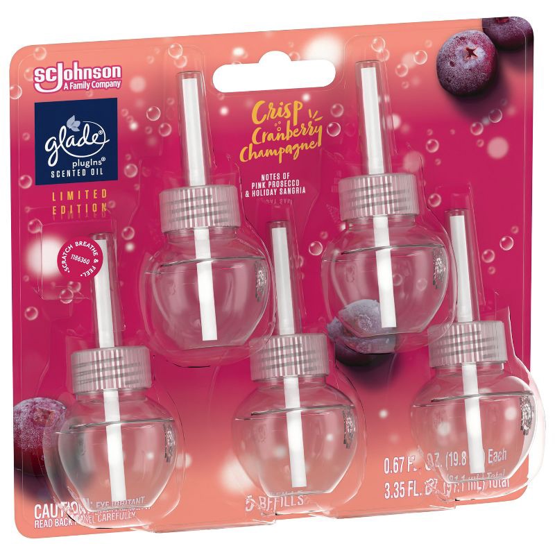 slide 4 of 16, Glade PlugIns Scented Oil Air Freshener - Crisp Cranberry Champagne Refill - 3.35oz/5pk, 5 ct; 3.35 oz