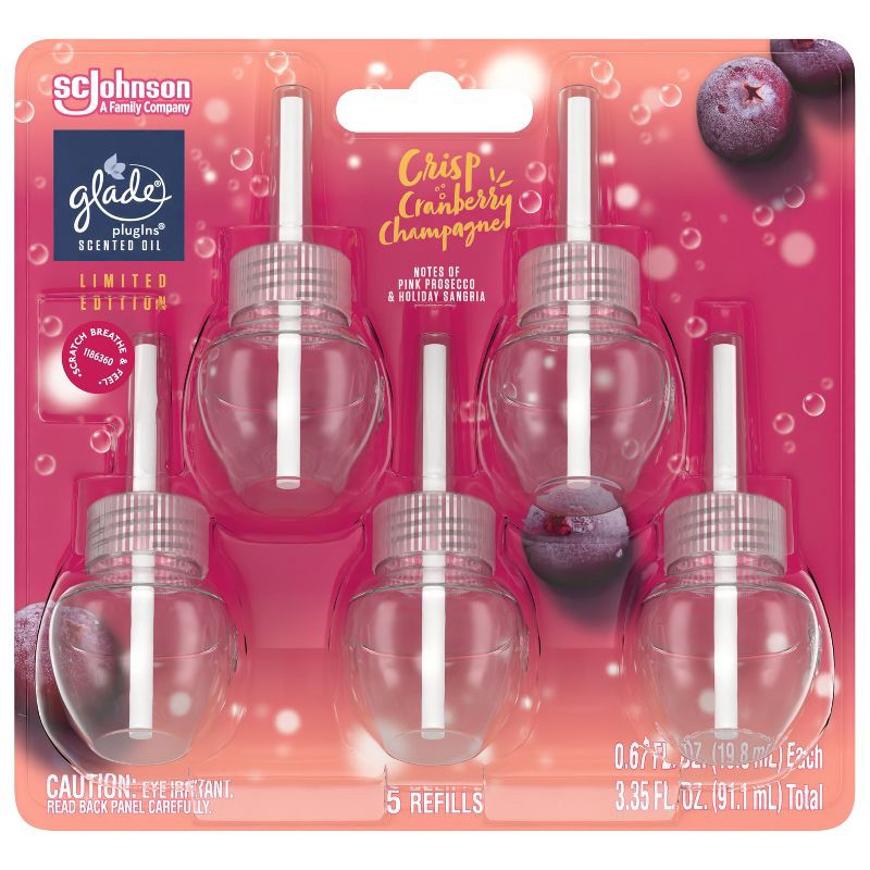 slide 11 of 16, Glade PlugIns Scented Oil Air Freshener - Crisp Cranberry Champagne Refill - 3.35oz/5pk, 5 ct; 3.35 oz