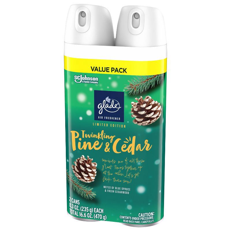 slide 9 of 15, Glade Aerosol Room Spray Air Freshener - Twinkling Pine & Cedar - 16.6oz/2pk, 16.6 oz, 2 ct