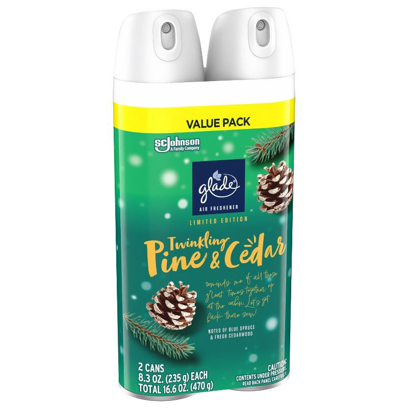slide 6 of 15, Glade Aerosol Room Spray Air Freshener - Twinkling Pine & Cedar - 16.6oz/2pk, 16.6 oz, 2 ct