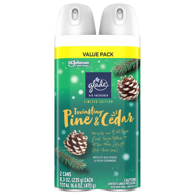 slide 13 of 15, Glade Aerosol Room Spray Air Freshener - Twinkling Pine & Cedar - 16.6oz/2pk, 16.6 oz, 2 ct