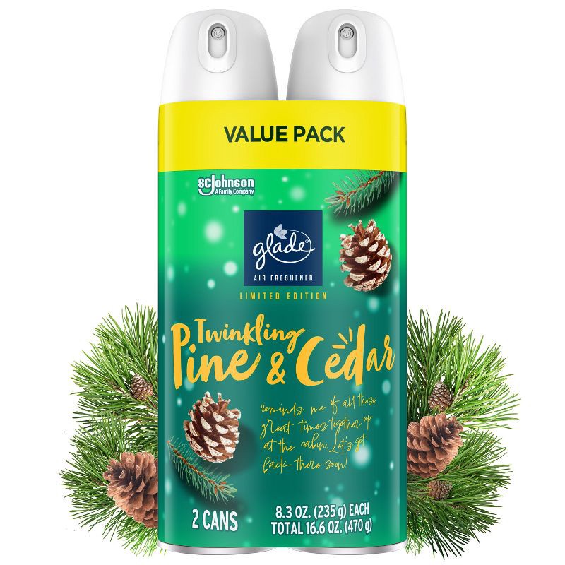 slide 1 of 15, Glade Aerosol Room Spray Air Freshener - Twinkling Pine & Cedar - 16.6oz/2pk, 16.6 oz, 2 ct