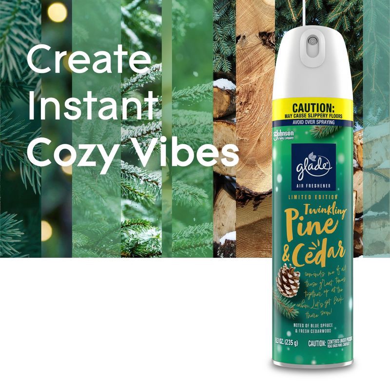 slide 5 of 15, Glade Aerosol Room Spray Air Freshener - Twinkling Pine & Cedar - 16.6oz/2pk, 16.6 oz, 2 ct