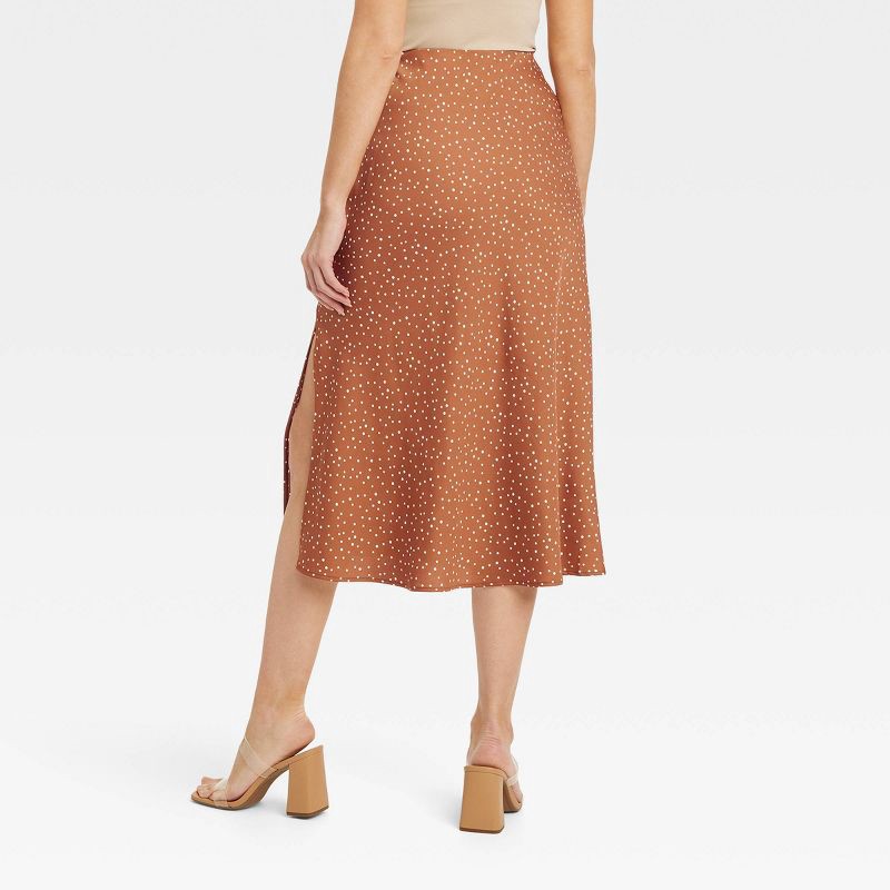 slide 2 of 3, Women's Midi A-Line Slip Skirt - A New Day Brown/Cream Polka Dot XL, 1 ct