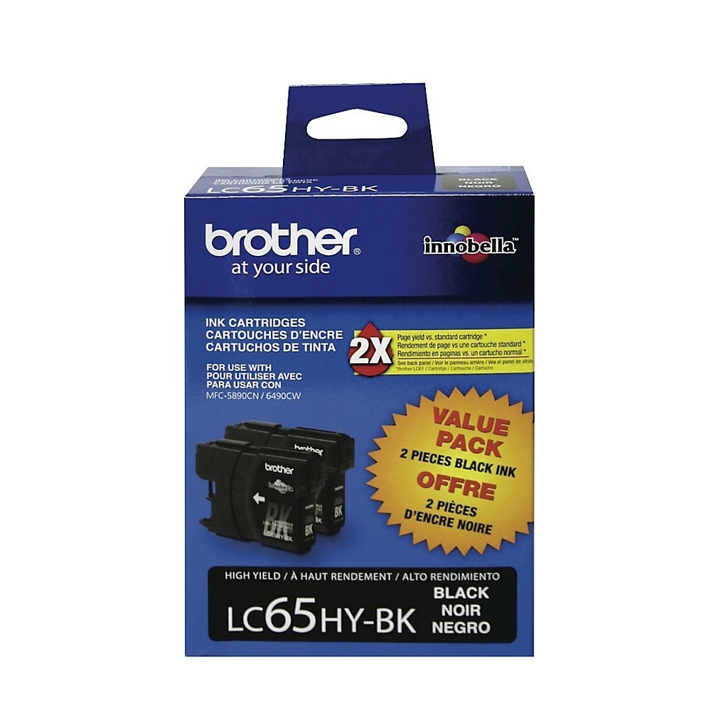 slide 1 of 1, Brother Lc65Hy-Bk, High-Yield Black Ink Cartridges, Pack Of 2, 2 ct