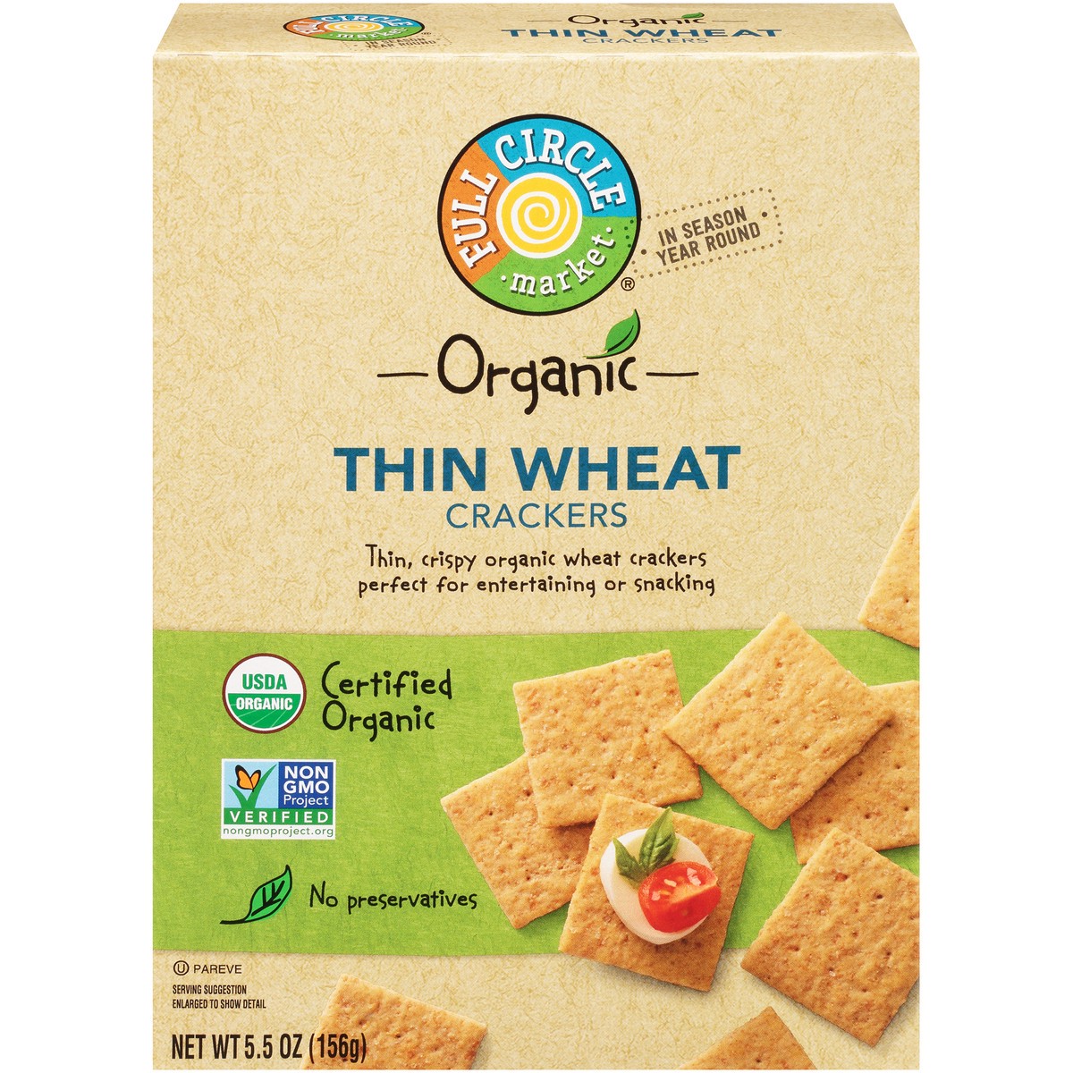 slide 1 of 9, Full Circle Market Thin Wheat Crackers, 5.5 oz