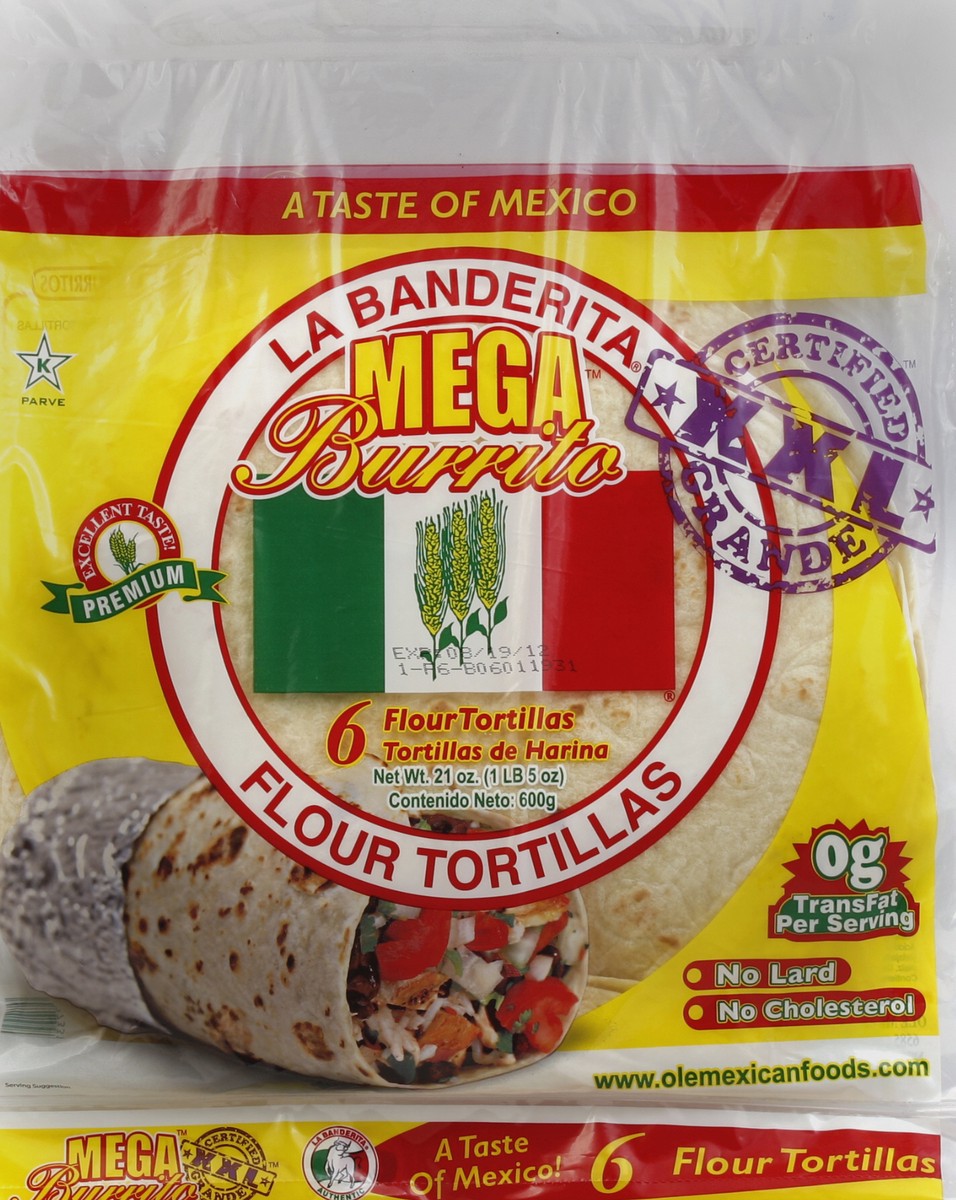 slide 1 of 5, La Banderita 12in Mega Burrito Flour Tortillas, 21 oz