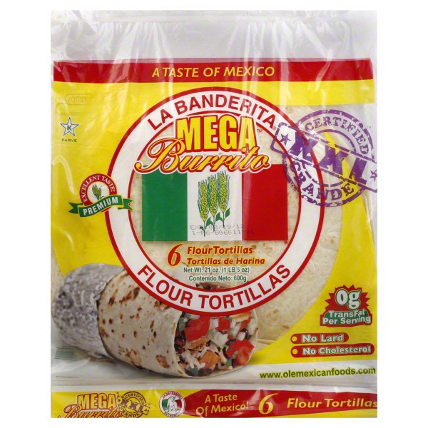 slide 1 of 5, La Banderita 12in Mega Burrito Flour Tortillas, 8 ct