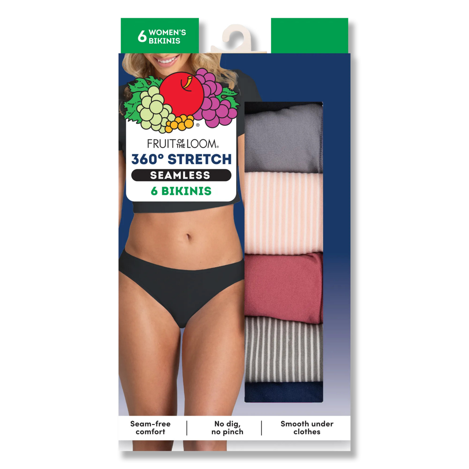 slide 5 of 5, Fruit of the Loom FOL 360 STRETCH SEAMLESS BIKINI 6DSLBI1 AST 8, 6 ct