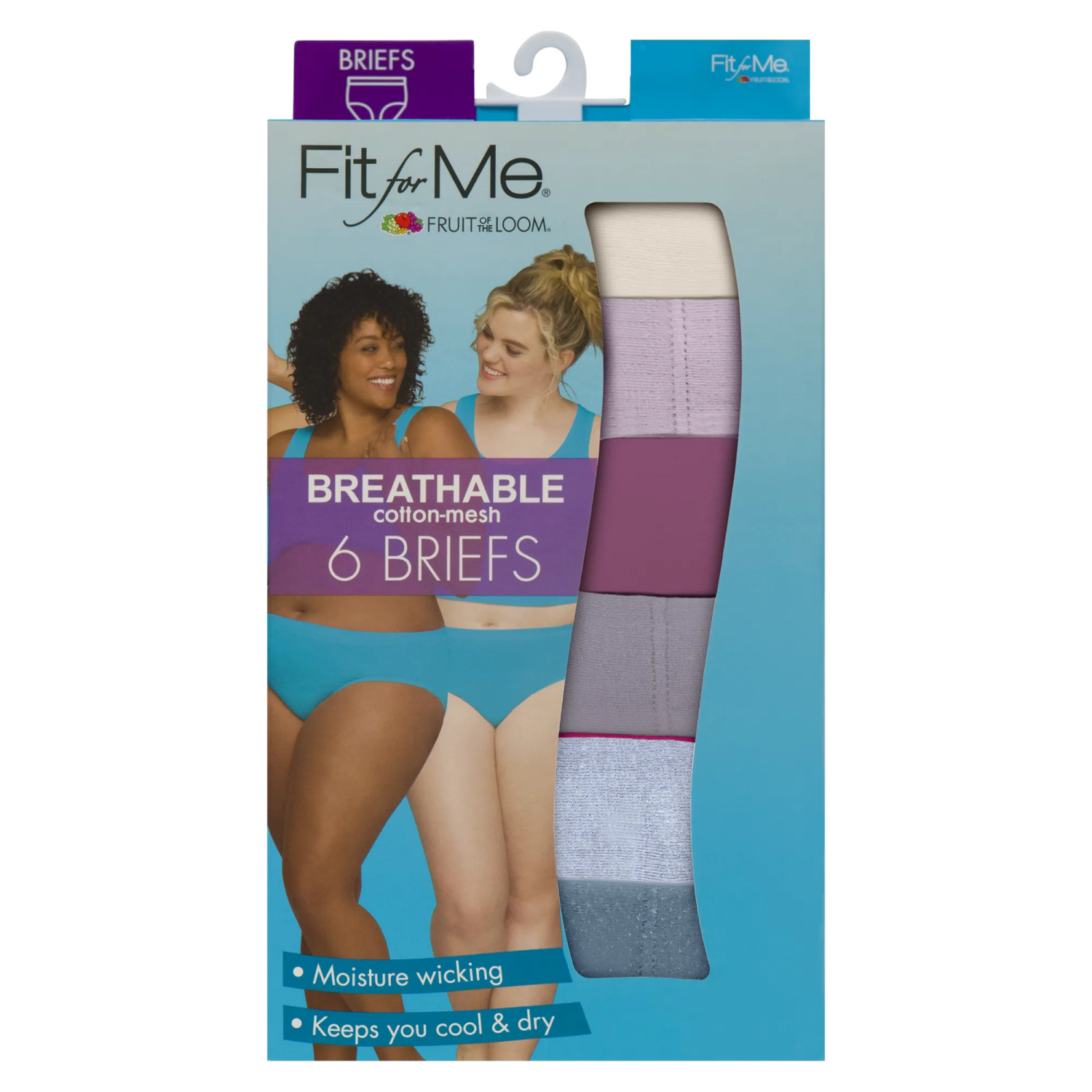 slide 5 of 5, Fruit of the Loom Women's Plus Fit for Me Breathable Cotton-Mesh Brief Underwear, Size: 10, 6 ct