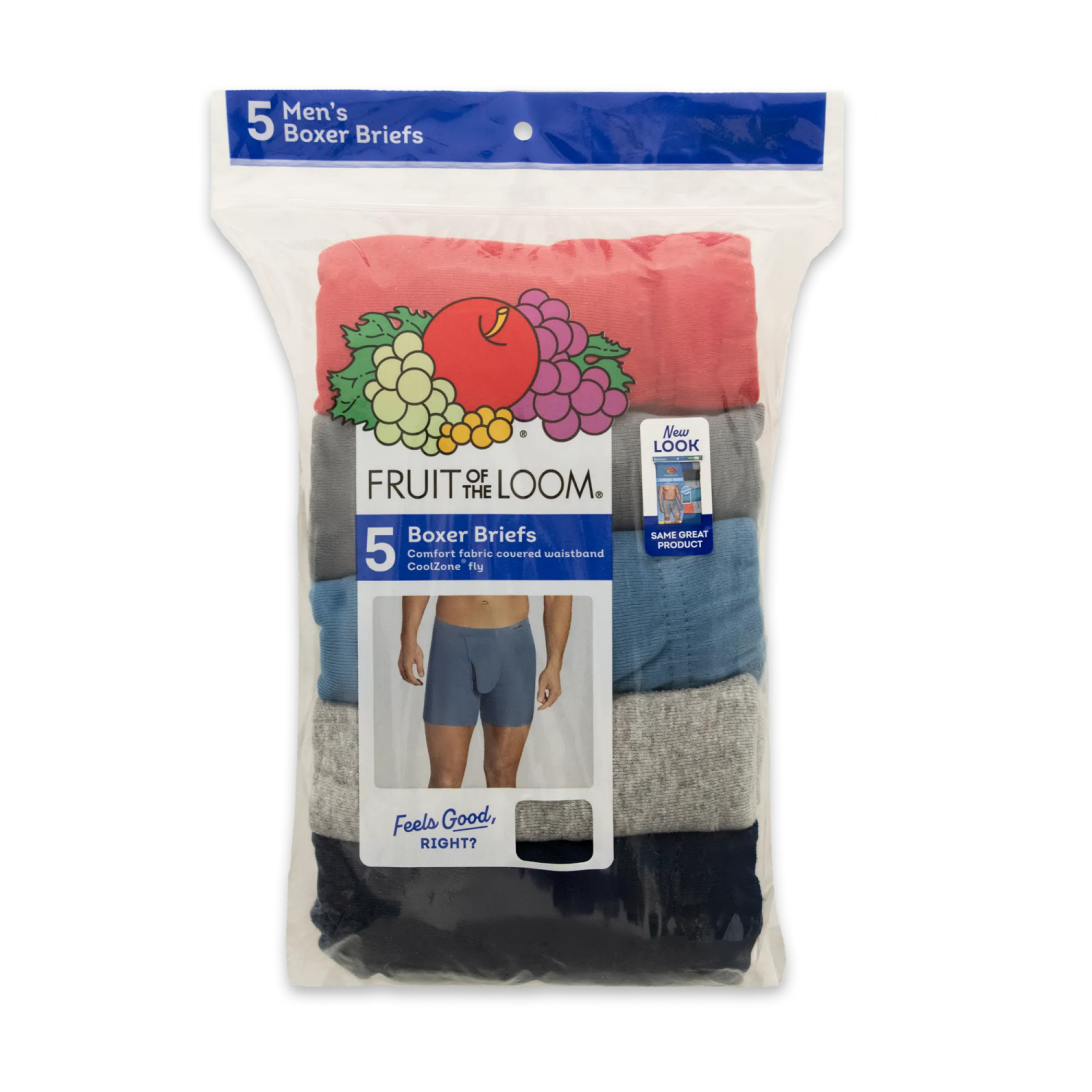 slide 5 of 5, Fruit of the Loom FOL EVERSOFT COOLZONE COVERED WAISTBAND BOXER BRIEF 5CBL1TG AST S, 5 ct