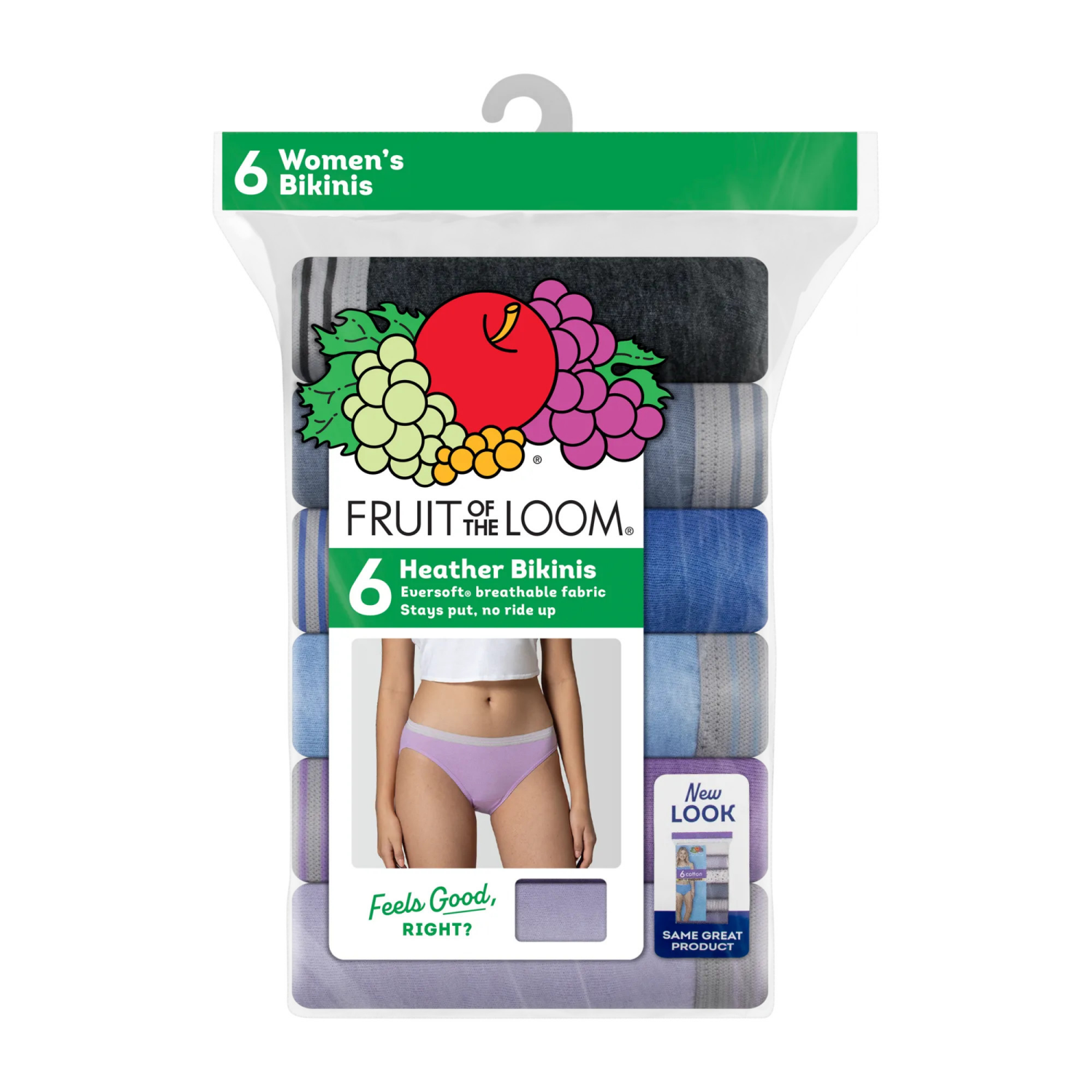 slide 5 of 5, Fruit of the Loom Women's Assorted Heather Bikini Panty, Size: 7, 6 ct