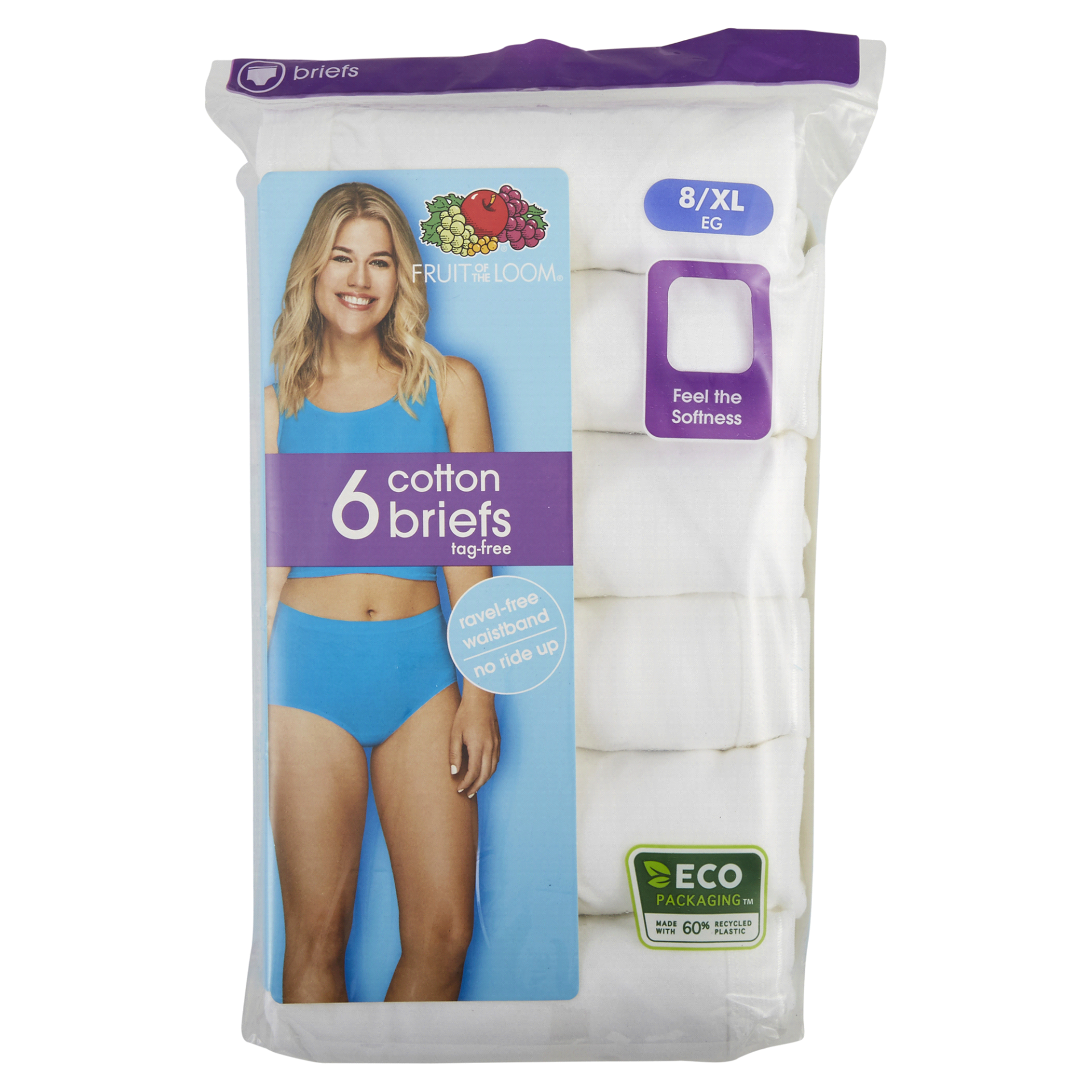 slide 1 of 1, Fruit of the Loom FOL COTTON BRIEF 6DBRIW2 WHITE 8, 6 ct
