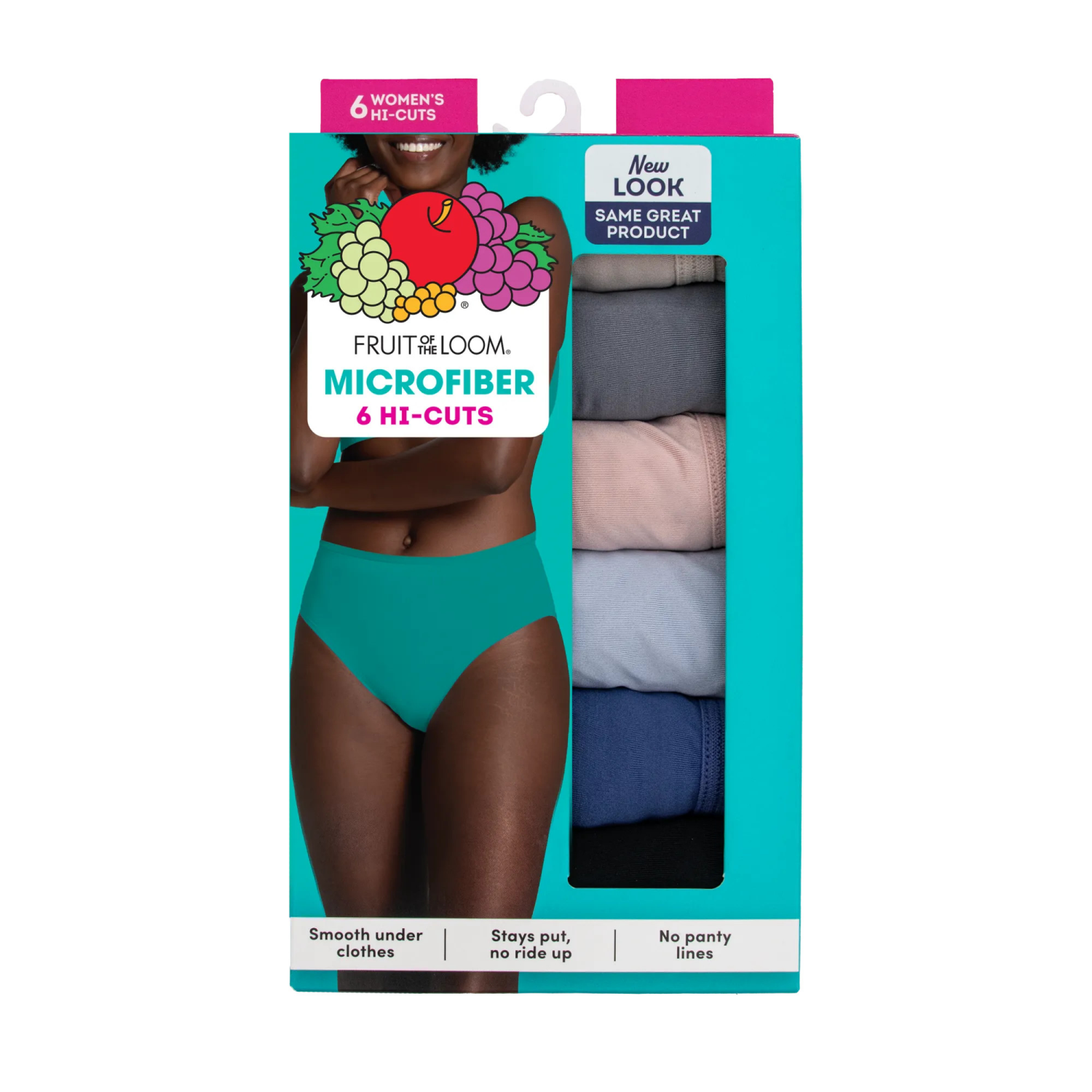 slide 5 of 5, Fruit of the Loom Fol 6pk Microfiber Hi-Cut Panty 6dmfct1 Ast 8, 6 ct