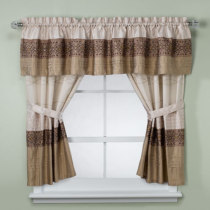 slide 1 of 1, KAS Romana Bathroom Window Curtain Pair - Taupe, 1 ct