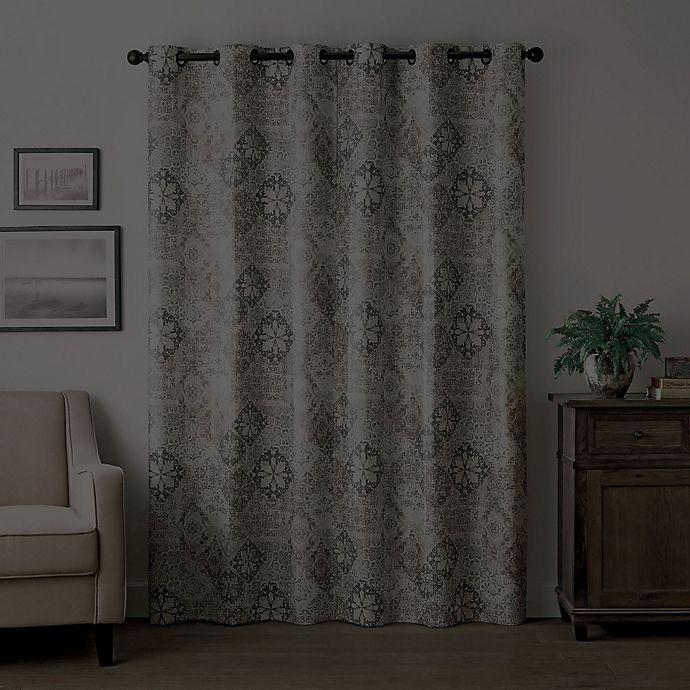 slide 4 of 8, Eclipse Martina Medallion Grommet 100% Blackout Window Curtain Panel - Taupe, 63 in